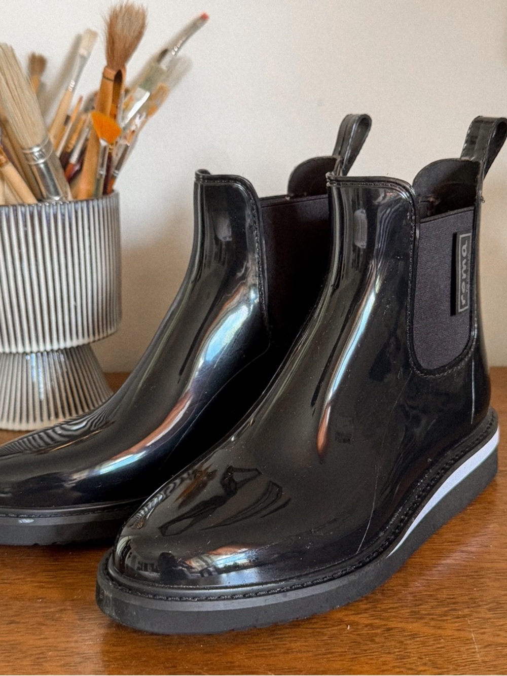 Roma Glossy Black Chelsea Rain Boots
